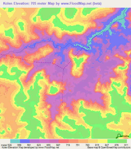 Kolen,Guinea Elevation Map