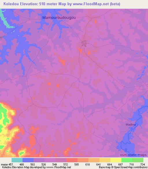 Koledou,Guinea Elevation Map