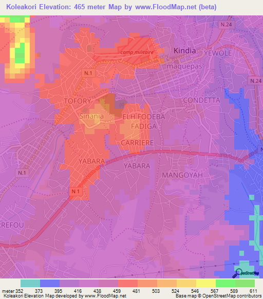 Koleakori,Guinea Elevation Map