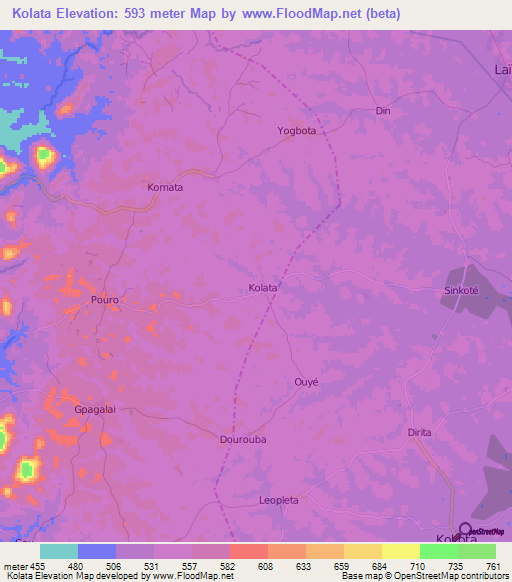 Kolata,Guinea Elevation Map