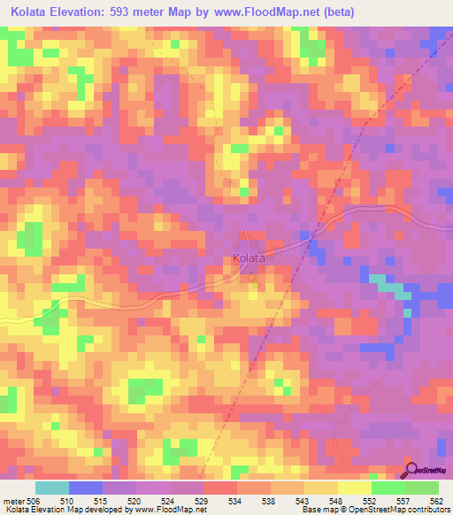 Kolata,Guinea Elevation Map