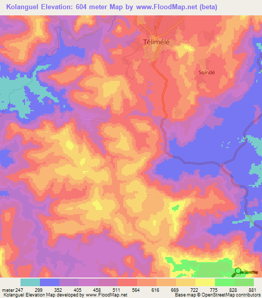 Kolanguel,Guinea Elevation Map