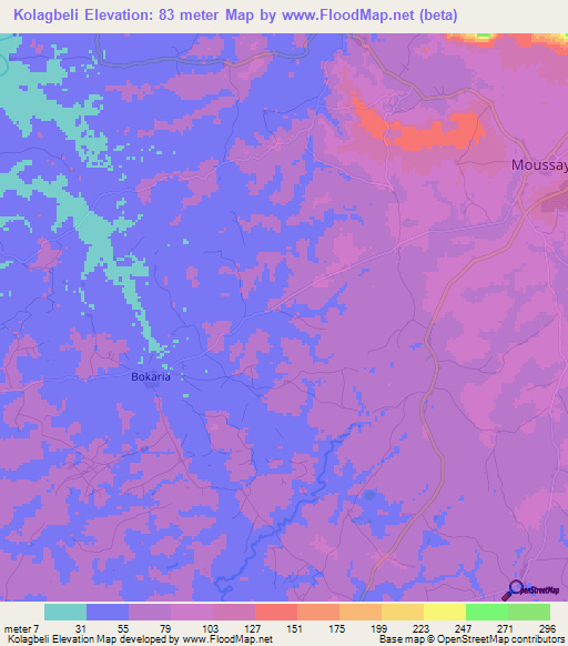 Kolagbeli,Guinea Elevation Map