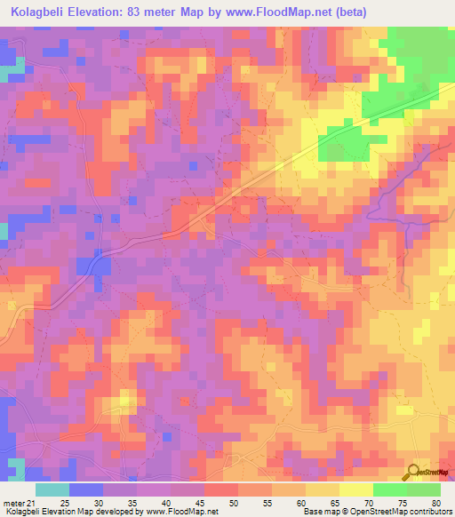 Kolagbeli,Guinea Elevation Map