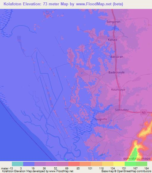 Kolafoton,Guinea Elevation Map
