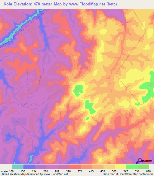 Kola,Guinea Elevation Map