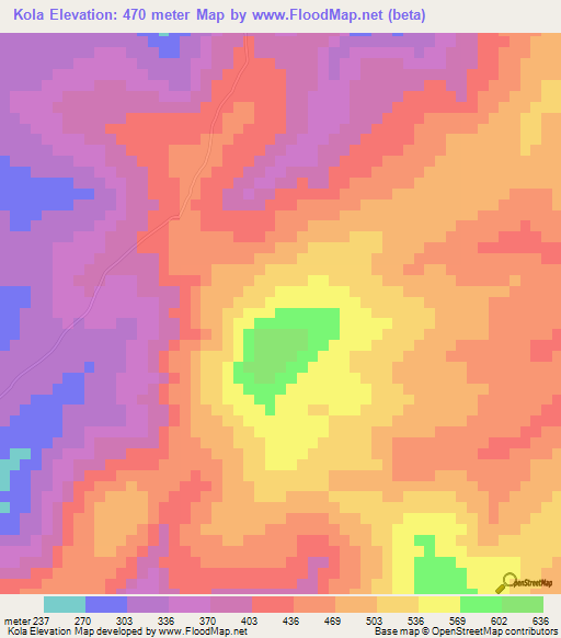 Kola,Guinea Elevation Map