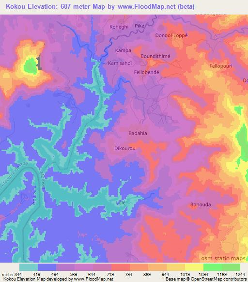 Kokou,Guinea Elevation Map