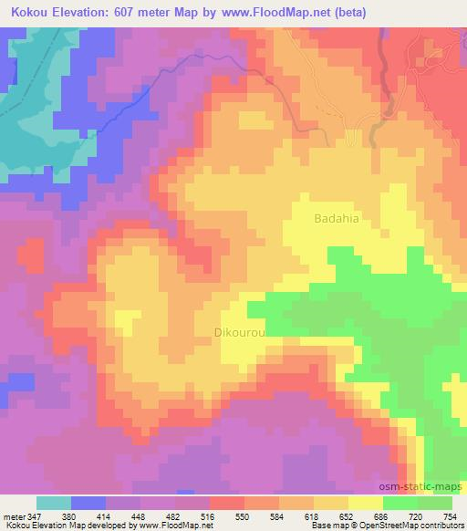 Kokou,Guinea Elevation Map