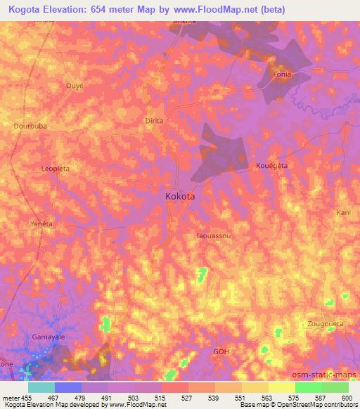 Kogota,Guinea Elevation Map