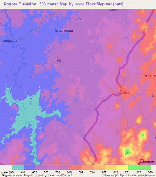 Kogota,Guinea Elevation Map