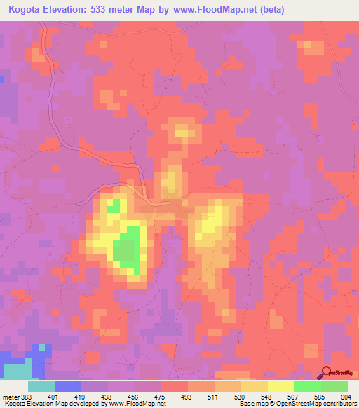 Kogota,Guinea Elevation Map