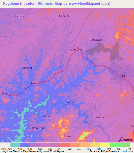 Kogoloue,Guinea Elevation Map