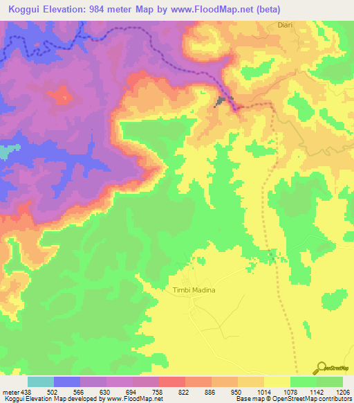 Koggui,Guinea Elevation Map