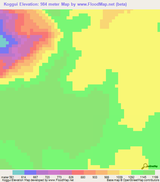 Koggui,Guinea Elevation Map