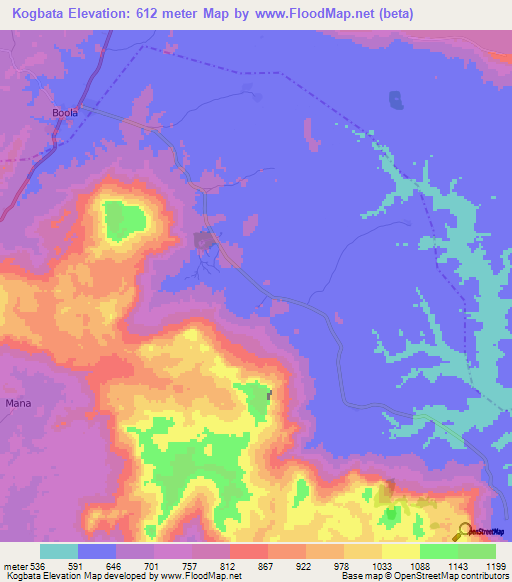 Kogbata,Guinea Elevation Map