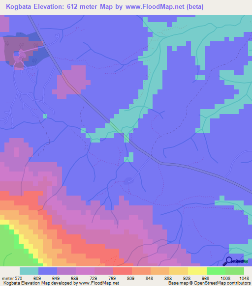 Kogbata,Guinea Elevation Map