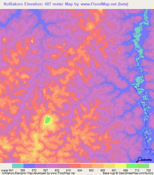 Kofilakoro,Guinea Elevation Map