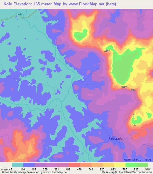 Kofe,Guinea Elevation Map