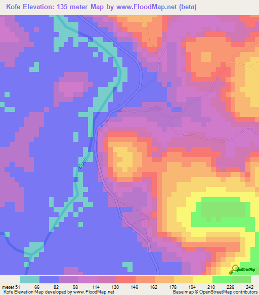 Kofe,Guinea Elevation Map