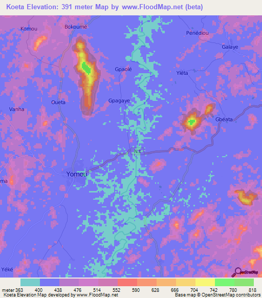 Koeta,Guinea Elevation Map
