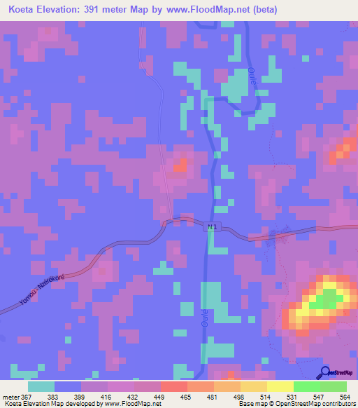 Koeta,Guinea Elevation Map