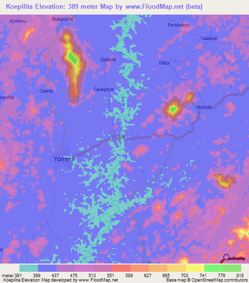 Koepilita,Guinea Elevation Map