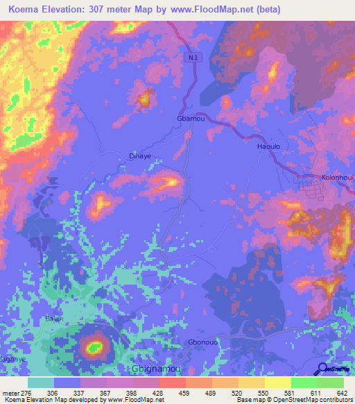 Koema,Guinea Elevation Map