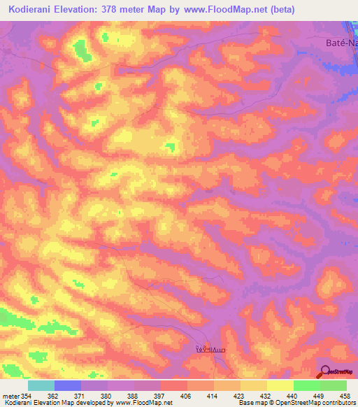 Kodierani,Guinea Elevation Map