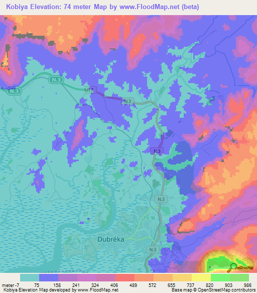 Kobiya,Guinea Elevation Map