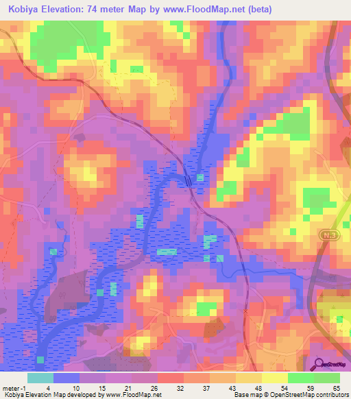 Kobiya,Guinea Elevation Map