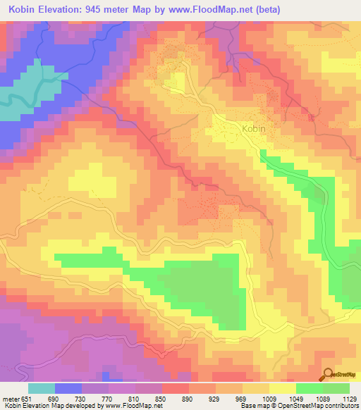 Kobin,Guinea Elevation Map