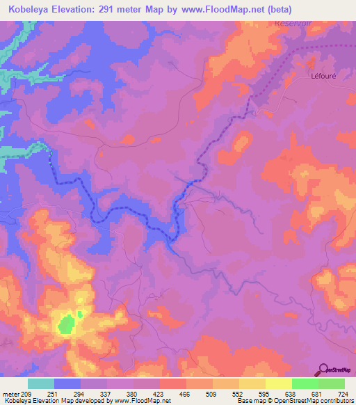 Kobeleya,Guinea Elevation Map