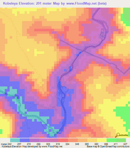 Kobeleya,Guinea Elevation Map