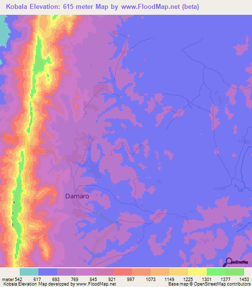 Kobala,Guinea Elevation Map