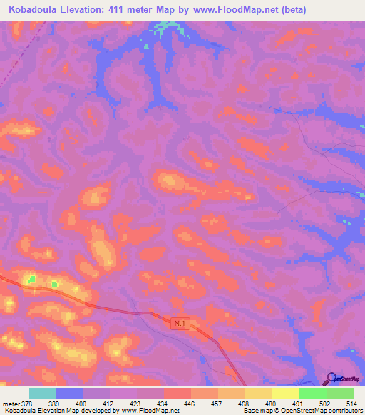 Kobadoula,Guinea Elevation Map