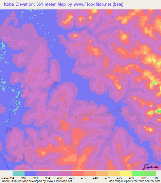 Koba,Guinea Elevation Map