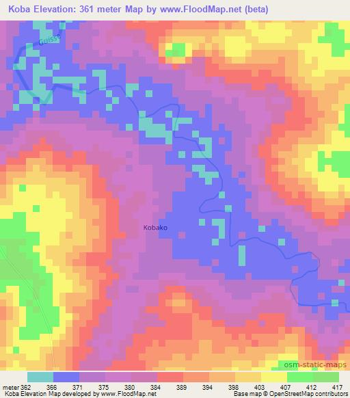 Koba,Guinea Elevation Map