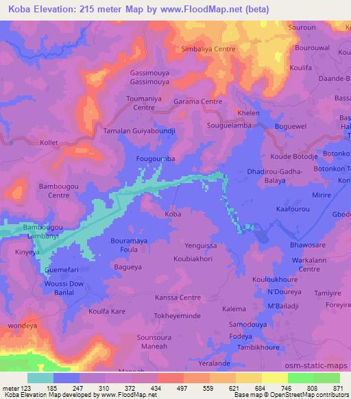 Koba,Guinea Elevation Map