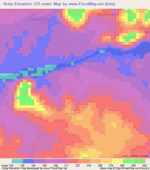 Koba,Guinea Elevation Map