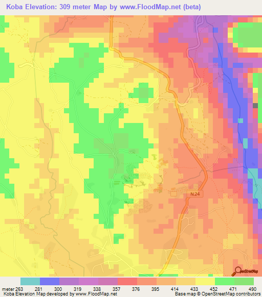 Koba,Guinea Elevation Map