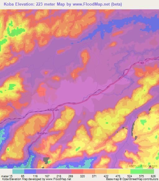 Koba,Guinea Elevation Map