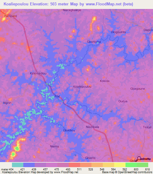 Koaliepoulou,Guinea Elevation Map
