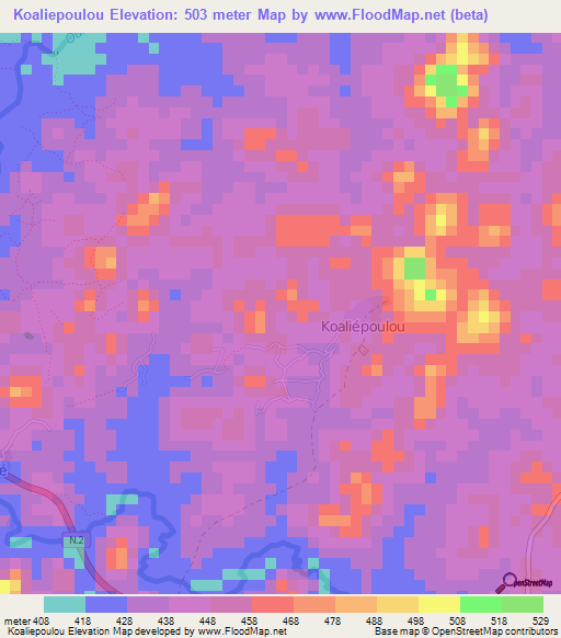 Koaliepoulou,Guinea Elevation Map