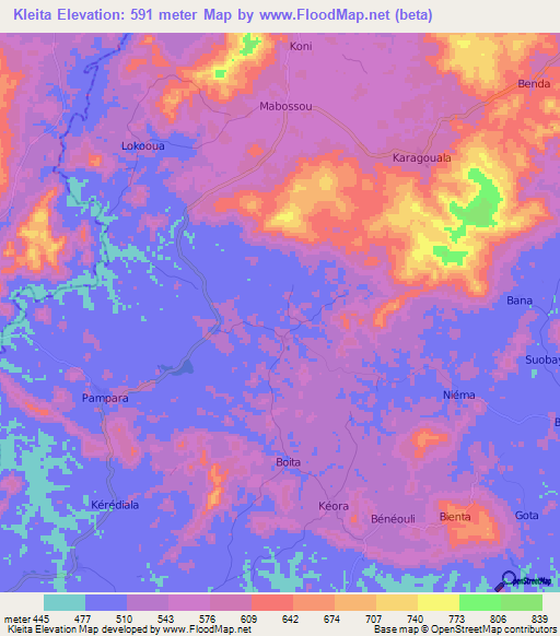 Kleita,Guinea Elevation Map