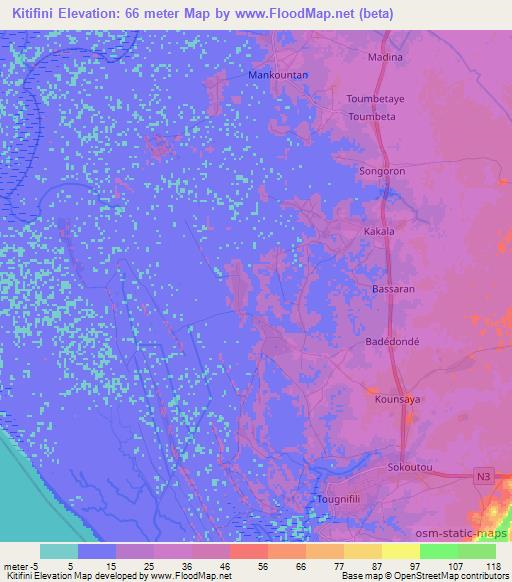 Kitifini,Guinea Elevation Map