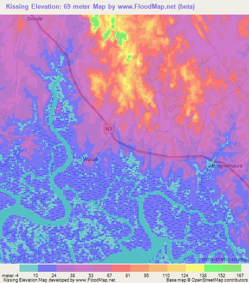 Kissing,Guinea Elevation Map