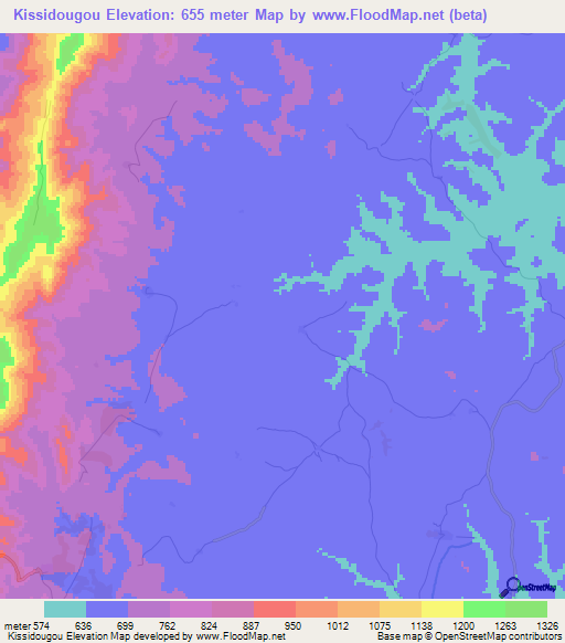 Kissidougou,Guinea Elevation Map