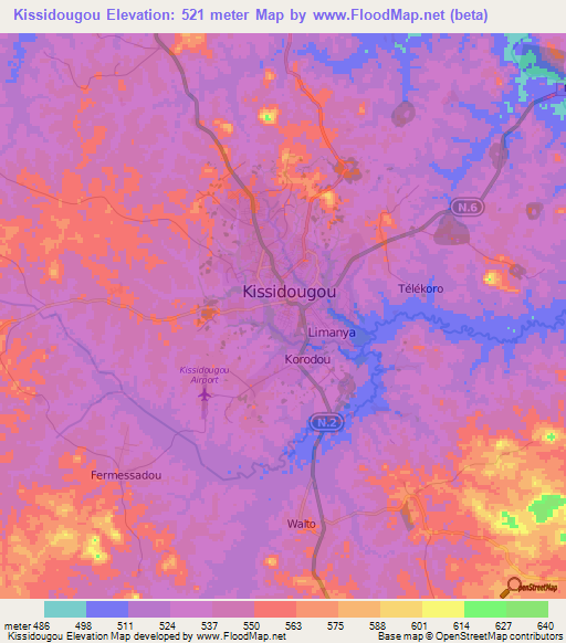 Kissidougou,Guinea Elevation Map