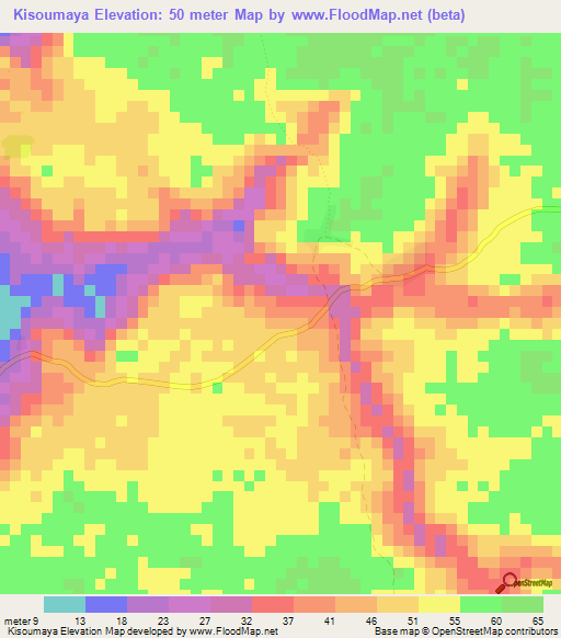 Kisoumaya,Guinea Elevation Map